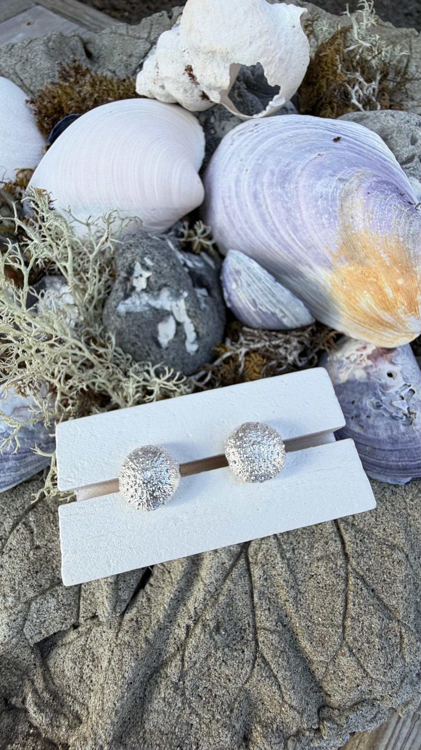 Små kråkebolle øredobber i sølv | Lofoten Jewelry